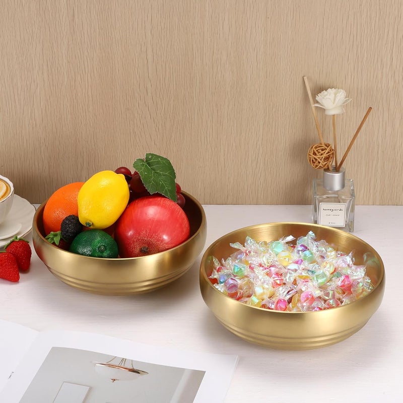 GUSHBIN 7.4" Gold Decorative Bowl - 2 Packs Key Bowls for Entryway Table Catchall Vintage Round Key Holder Bowl for Candy Fruit, Home Decor - Image 5